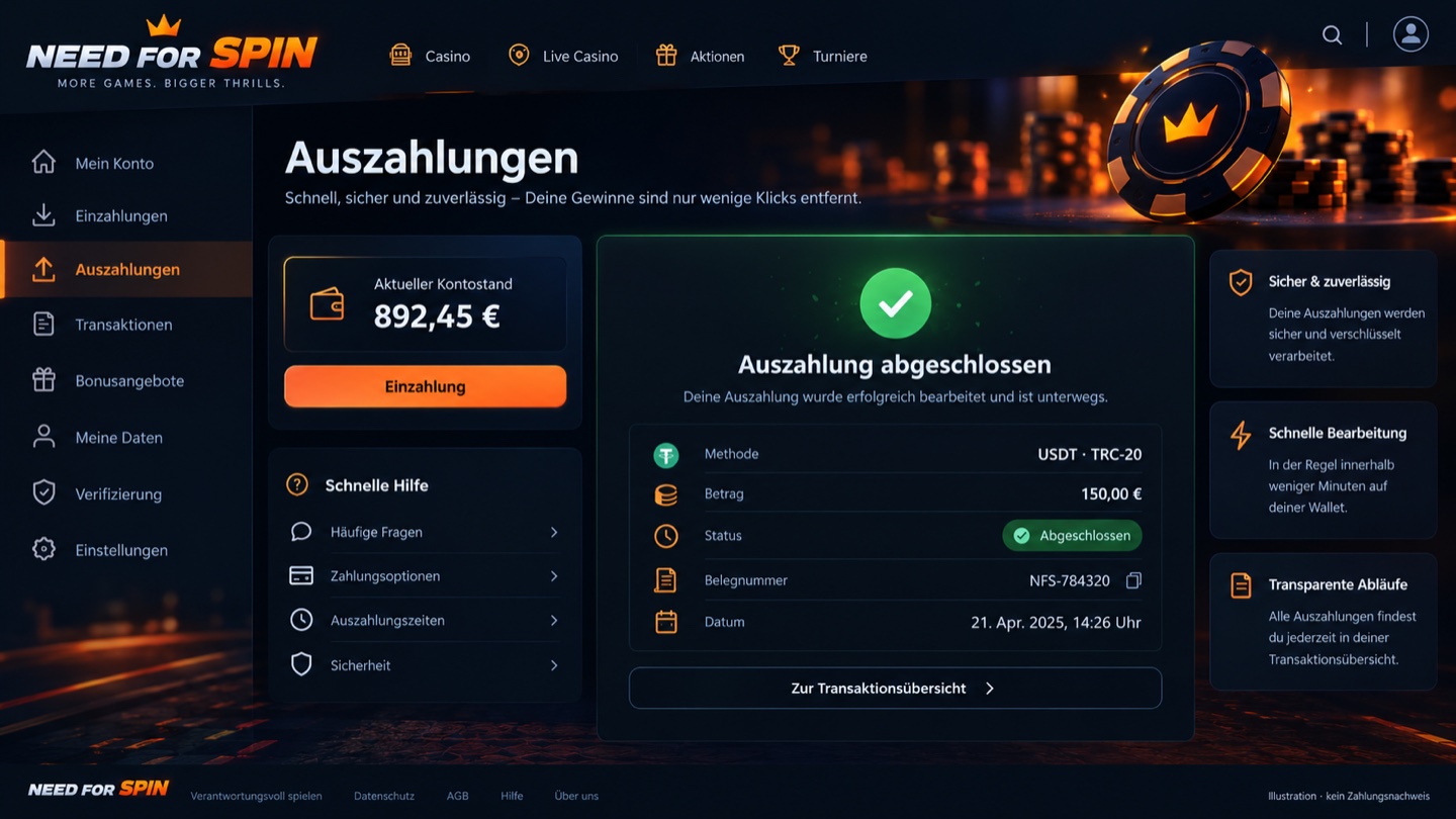 Auszahlungsnachweis im Kundenkonto von Need For Spin